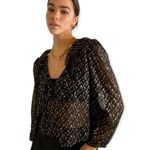 Aritzia Sunday Best Harper Sheer Ruffle Blouse in Black Gold Size Small